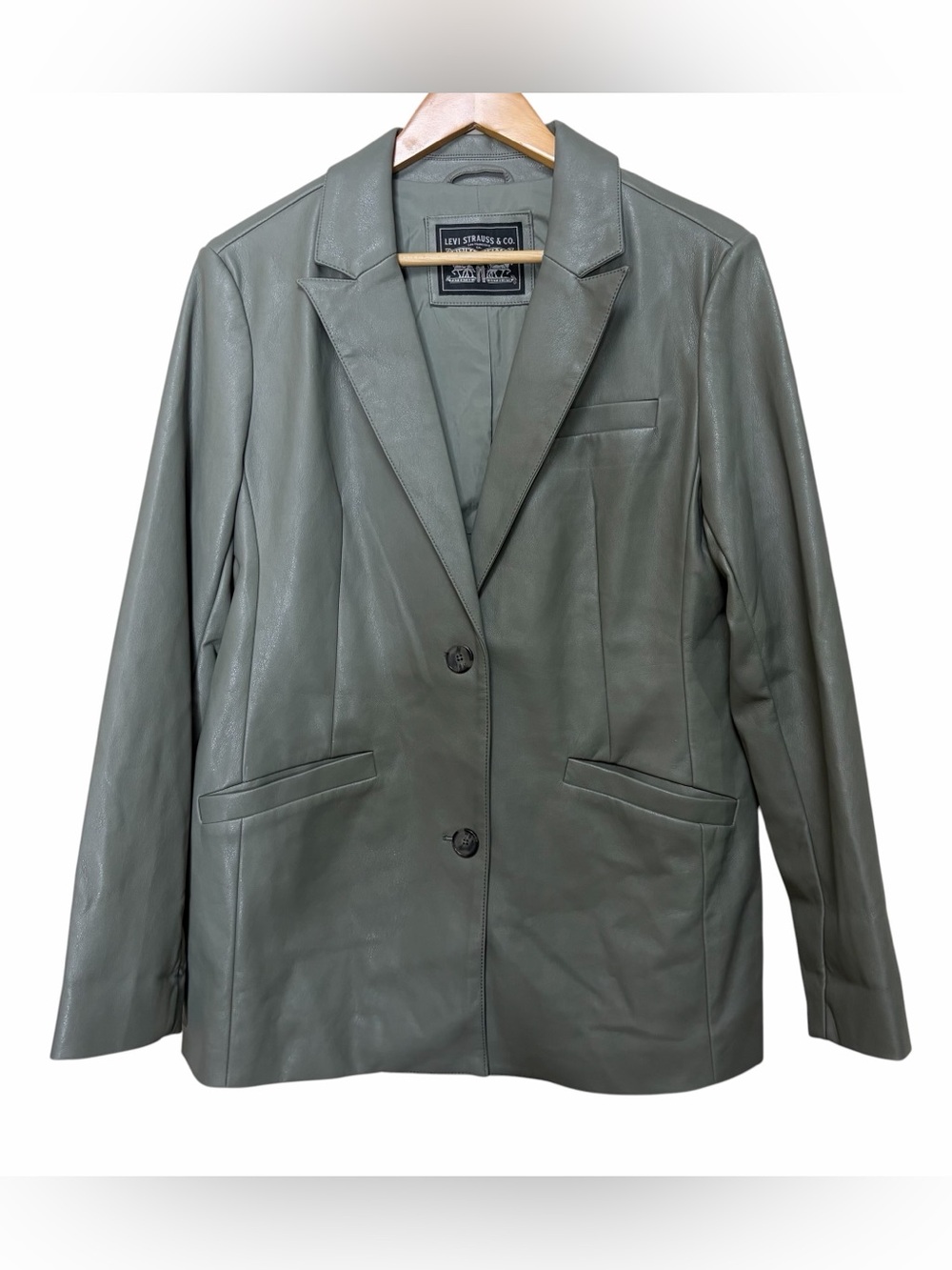 Levi's sage green faux leather butter soft two button blazer jacket
